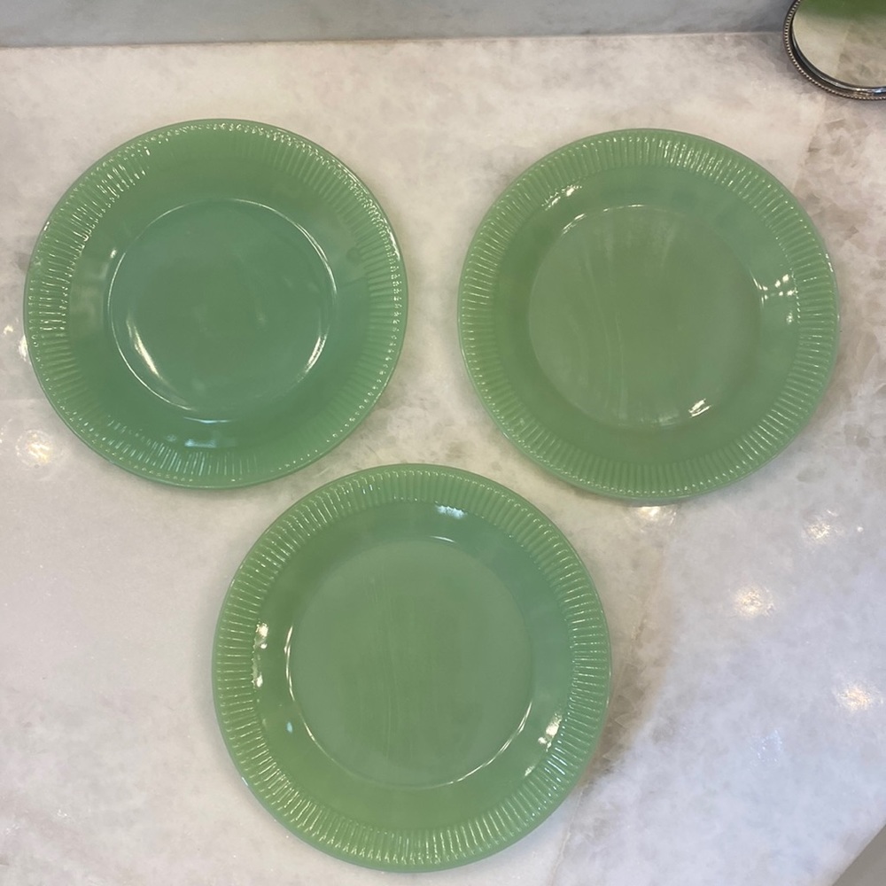 Fire King Jane Ray Jadeite Set of 3 dinner plates -9 1/8inch
